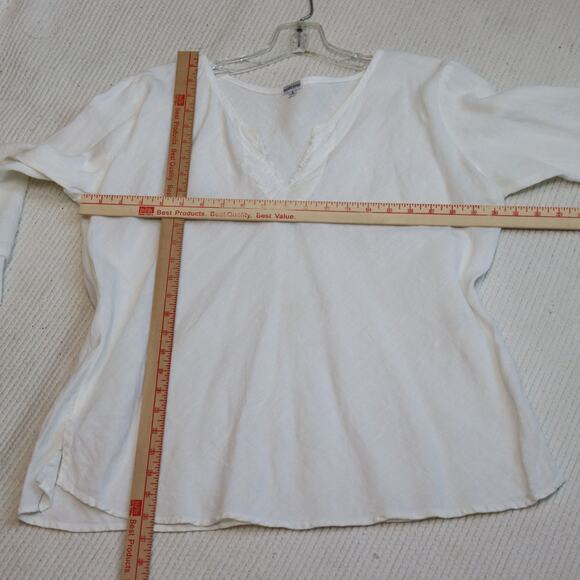 Subtle Tones Linen Tunic Top White Raw Hem Pullover S/M Made in USA - Picture 3 of 7